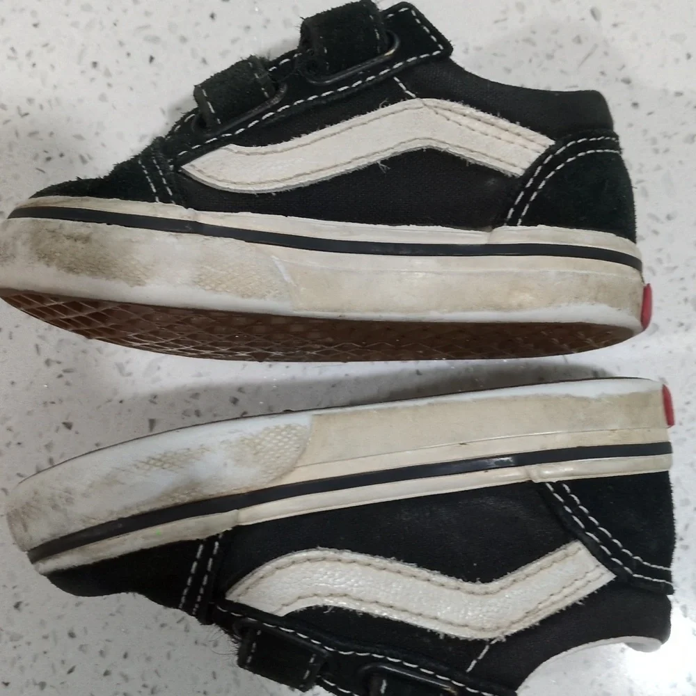 Vans Kids Black and White Velcro Sneakers